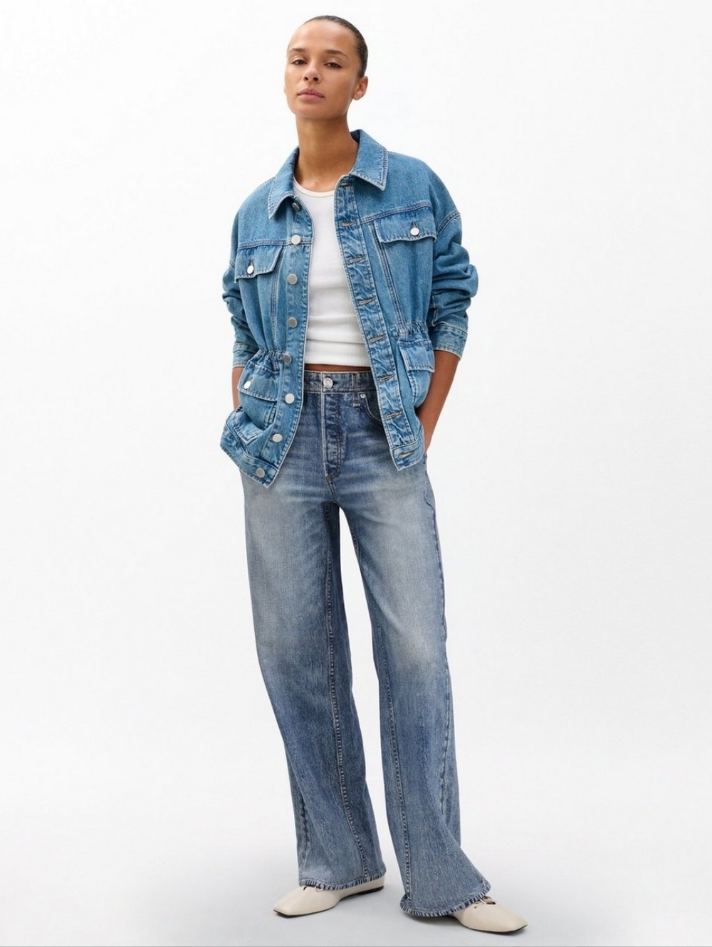 Rag & Bone Miramar Wide Leg Cotton Terry Denim Printed Jeans